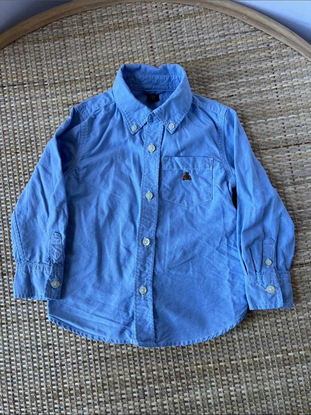 Baby Gap Blue Button Down Shirt Teddy Bear Embroidered Logo pocket Boys 3